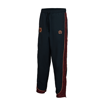 Dunkelgrüne Trackpants mit roten Seitenstreifen