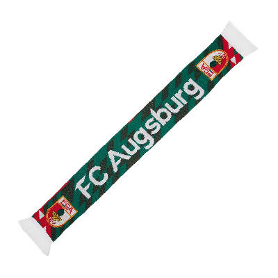 FCA Schal in FCA Pattern mit weißem FC Augsburg Schriftzug und farbigem FCA Wappen an beiden Enden 