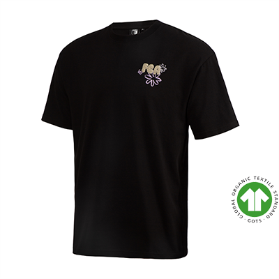 Frontansicht des schwarzes FCA-Shirt Flowers mit FCA Schriftzug.