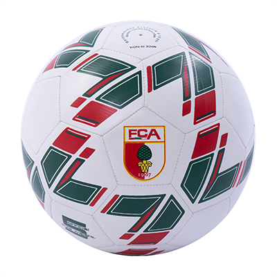 FCA Mizuno Ball in weiß mit rot, grünen Akzenten und FCA Wappen auf der Vorderseite 