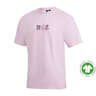Frontansicht des FCA-Shirt Flowers Flieder mit 1907 Print auf der Brust.