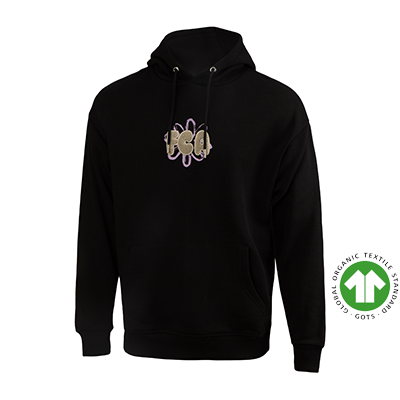 Frontansicht des schwarzes FCA-Hoodie Flowers mit FCA Schriftzug.