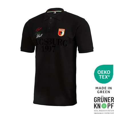 FCA Polo mit Brustdetail in tonalem Augsburger 1907-Schriftzug in Schwarz.