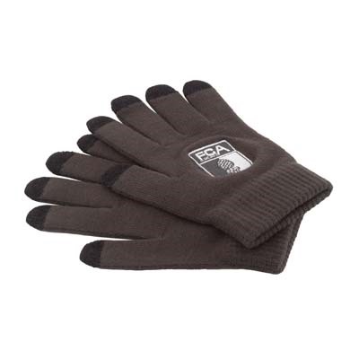 FCA Smartphone Handschuhe in dunkelgrau mit schwarzen Fingerkuppen und weiße, gesticktem FCA Wappen darauf