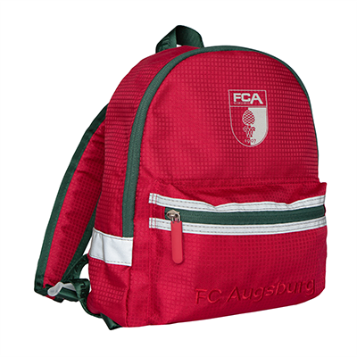 Roter FCA-Kinderrucksack, Seitenansicht.