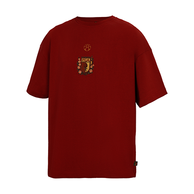Rotes T-Shirt, Vorderseite mit FCA & Societas Wappen.