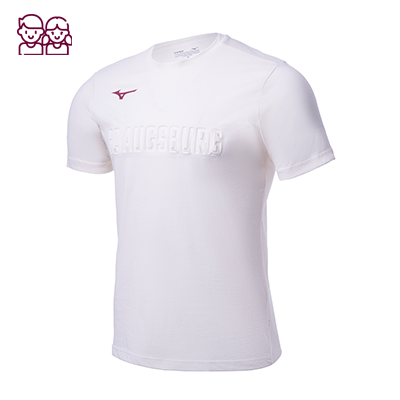 FCA Shirt in creme mit FC Augsburg Prägung auf der Brust und bordeaux farbenem Mizuno Logo auf der rechten Brust für Kinder 