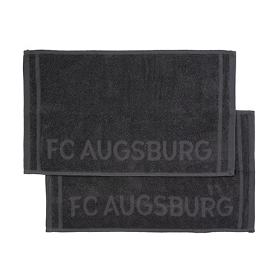 FCA Gästehandtuch Set in grau mit hellgrauem FC Augsburg Schriftzug auf der Unterseite 