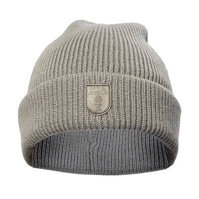 FCA Beanie in grau mit grauem FCA Wappen als embroidery Badge auf der Vorderseite